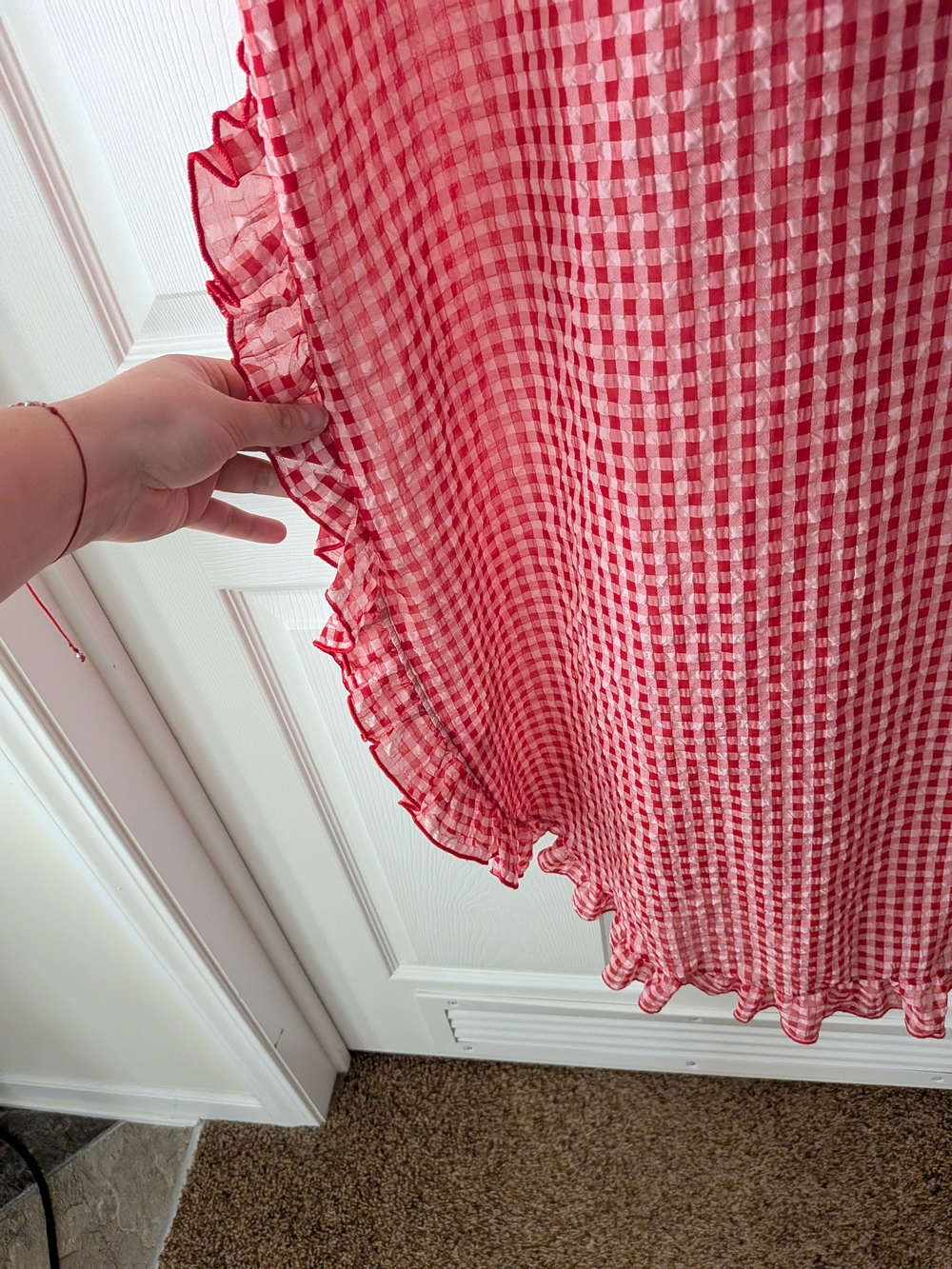 NWT Zadie B's Red Gingham Button-Front Ruffle Duster Dress - Picture 8 of 12